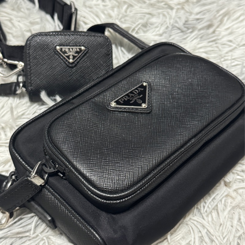 Prada 側背包BANDOLIERA IN TESSUTO+PELLE TESSUTO+SAFFIANO NERO TU-1