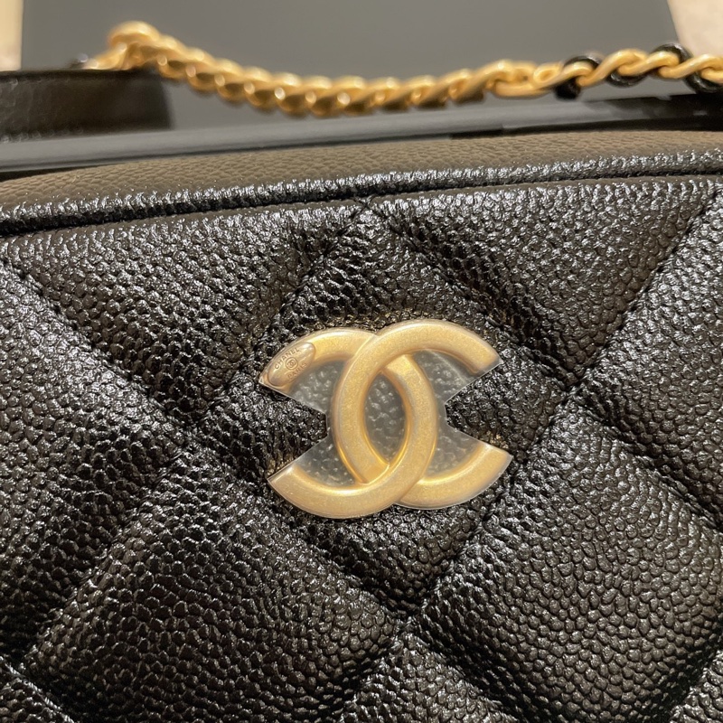 Chanel 黑金荔枝紋牛皮 22p相機包 芯片 可單肩斜挎手提-3