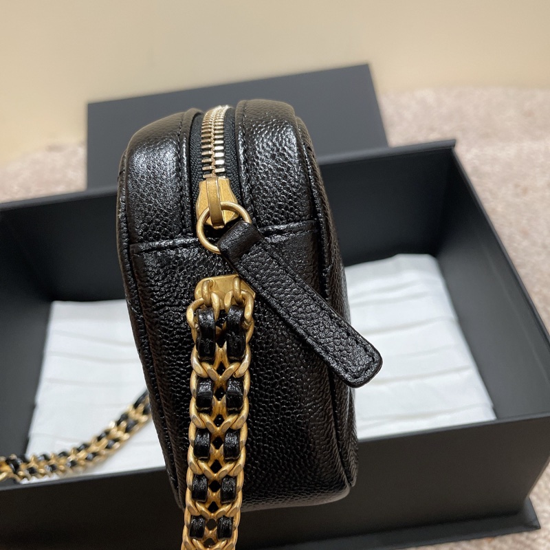 Chanel 黑金荔枝紋牛皮 22p相機包 芯片 可單肩斜挎手提-4