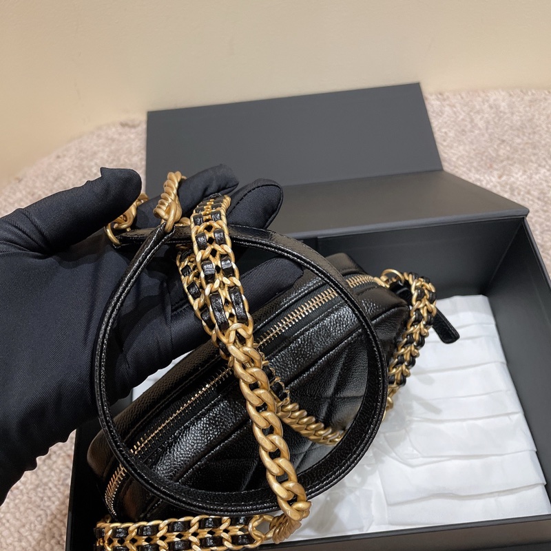 Chanel 黑金荔枝紋牛皮 22p相機包 芯片 可單肩斜挎手提-6