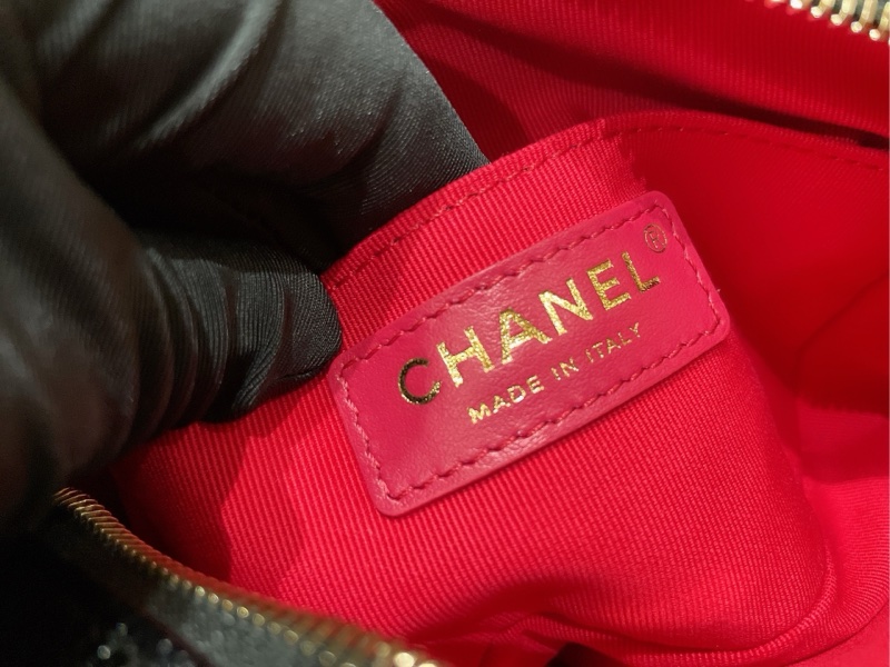 Chanel 黑金荔枝紋牛皮 22p相機包 芯片 可單肩斜挎手提-7