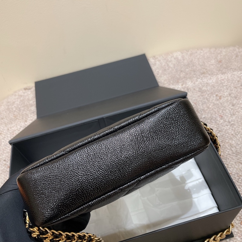 Chanel 黑金荔枝紋牛皮 22p相機包 芯片 可單肩斜挎手提-8