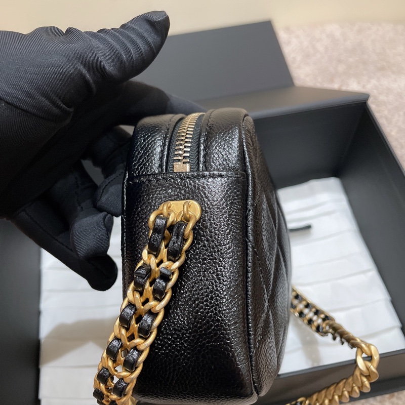 Chanel 黑金荔枝紋牛皮 22p相機包 芯片 可單肩斜挎手提-11