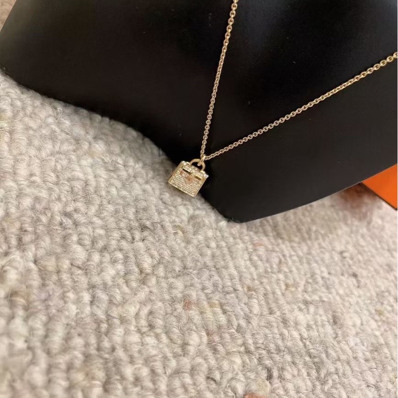 Hermes 愛馬仕 玫瑰金滿鑽Kelly項鍊 配件盒子-4