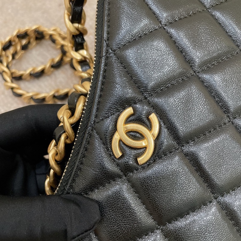 Chanel 香奈兒 23b 黑金小號雙鏈條hobo 芯片款 可手提斜挎肩背-3