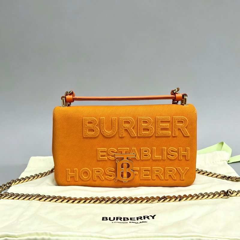 Burberry Lola 系列 橘色牛仔帆布拚皮 肩背斜背鏈條包 23*13cm 98新配件塵袋-1