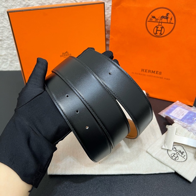 全新HERMES愛馬仕經典磨砂H銀扣Togo小牛皮雙面皮帶-4