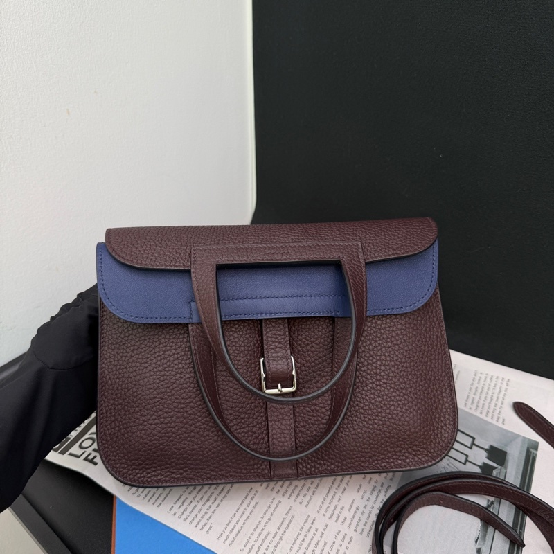 Hermès 愛馬仕Halzan25馬鞍紅內拼藍 TC皮 U刻-0