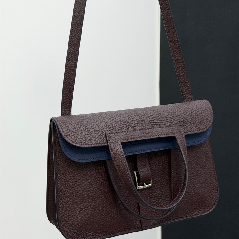Hermès 愛馬仕Halzan25馬鞍紅內拼藍 TC皮 U刻-1