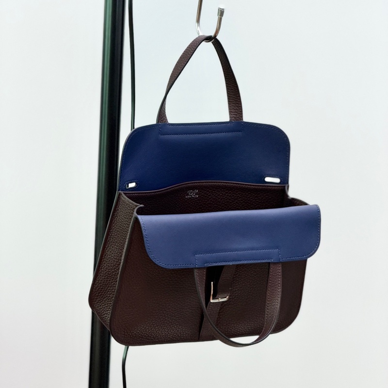 Hermès 愛馬仕Halzan25馬鞍紅內拼藍 TC皮 U刻-2