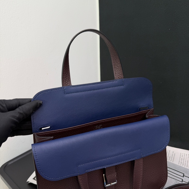 Hermès 愛馬仕Halzan25馬鞍紅內拼藍 TC皮 U刻-6