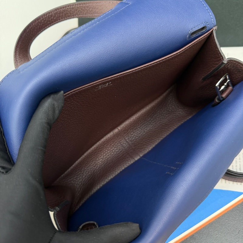 Hermès 愛馬仕Halzan25馬鞍紅內拼藍 TC皮 U刻-9