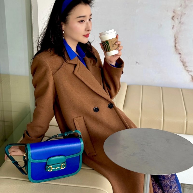 ️Gucci 全皮拼色1955中號肩背斜背包 25*18*8cm  98新配件塵袋-0
