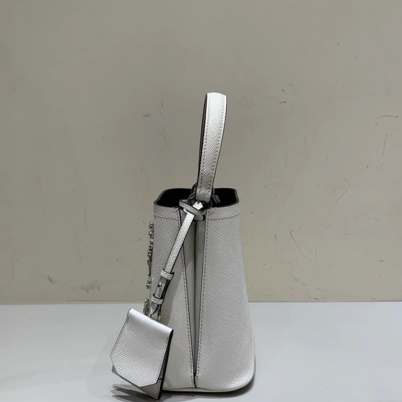 PRADA Panier水晶花卉水桶包 小號 牛皮 18×10.5×17cm 98新配件肩帶 保卡 塵袋-4