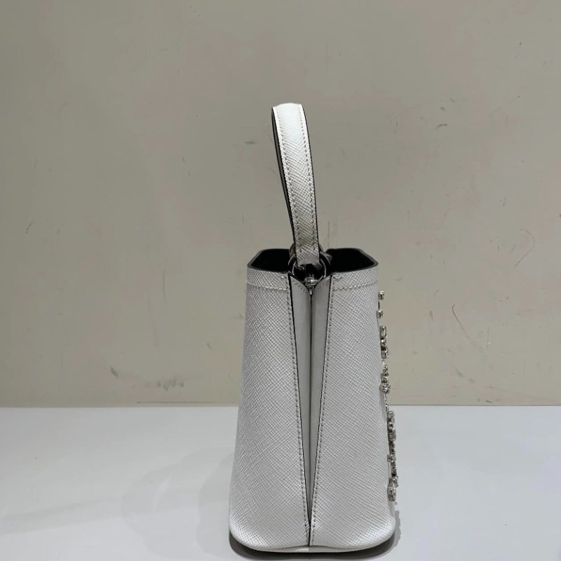 PRADA Panier水晶花卉水桶包 小號 牛皮 18×10.5×17cm 98新配件肩帶 保卡 塵袋-7