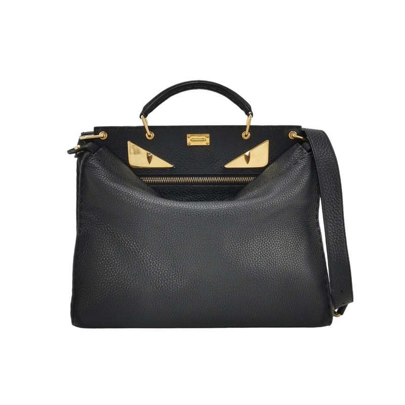 Fendi Peekaboo躲貓貓牛皮小惡魔圖案扭鎖斜挎包單肩包-0