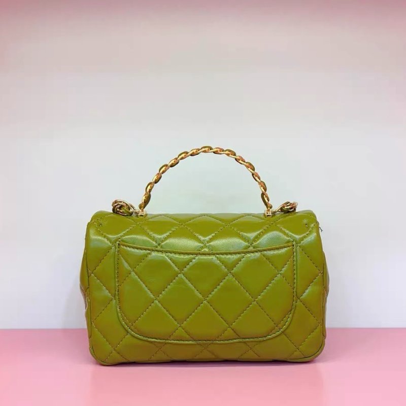 Chanel 23A 綠色油蠟皮金扣 CF大mini 手柄鏈條包 21*13*8 99新配件塵袋-5