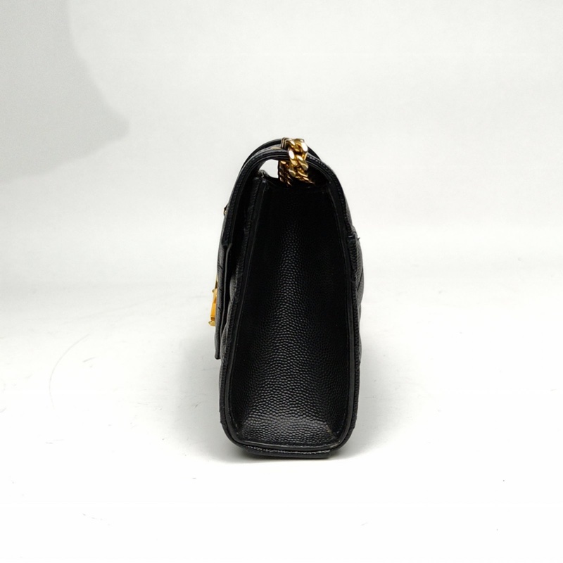 SAINT LAURENT Envelope絎縫紋理信封包WOC黑色牛皮金扣肩背包-1