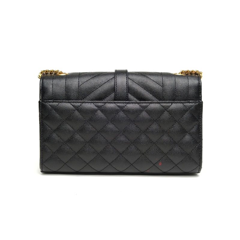 SAINT LAURENT Envelope絎縫紋理信封包WOC黑色牛皮金扣肩背包-2