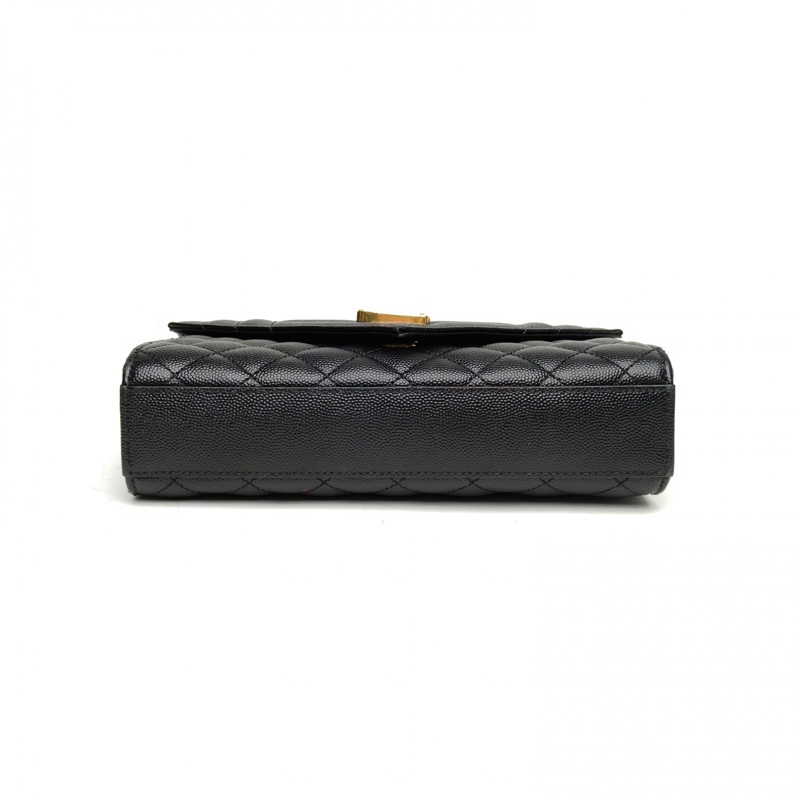 SAINT LAURENT Envelope絎縫紋理信封包WOC黑色牛皮金扣肩背包-3