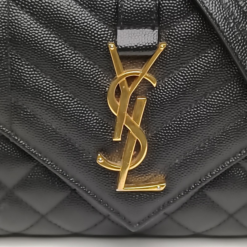 SAINT LAURENT Envelope絎縫紋理信封包WOC黑色牛皮金扣肩背包-4