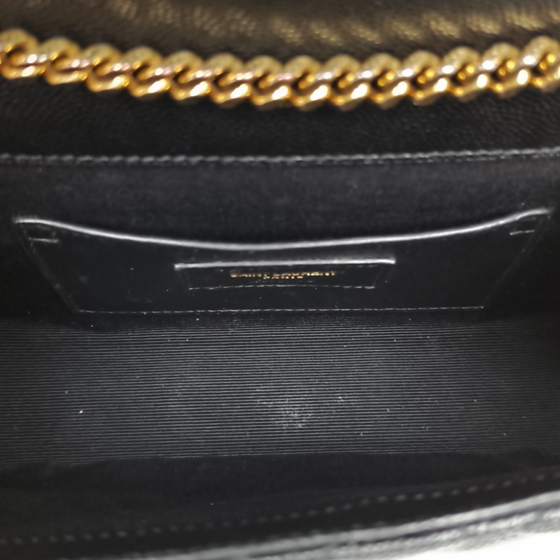 SAINT LAURENT Envelope絎縫紋理信封包WOC黑色牛皮金扣肩背包-5