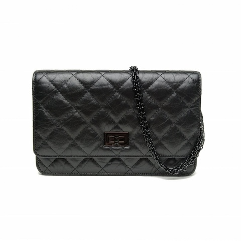 CHANEL 2.55WOC19黑色牛皮30開黑扣soblack肩背包