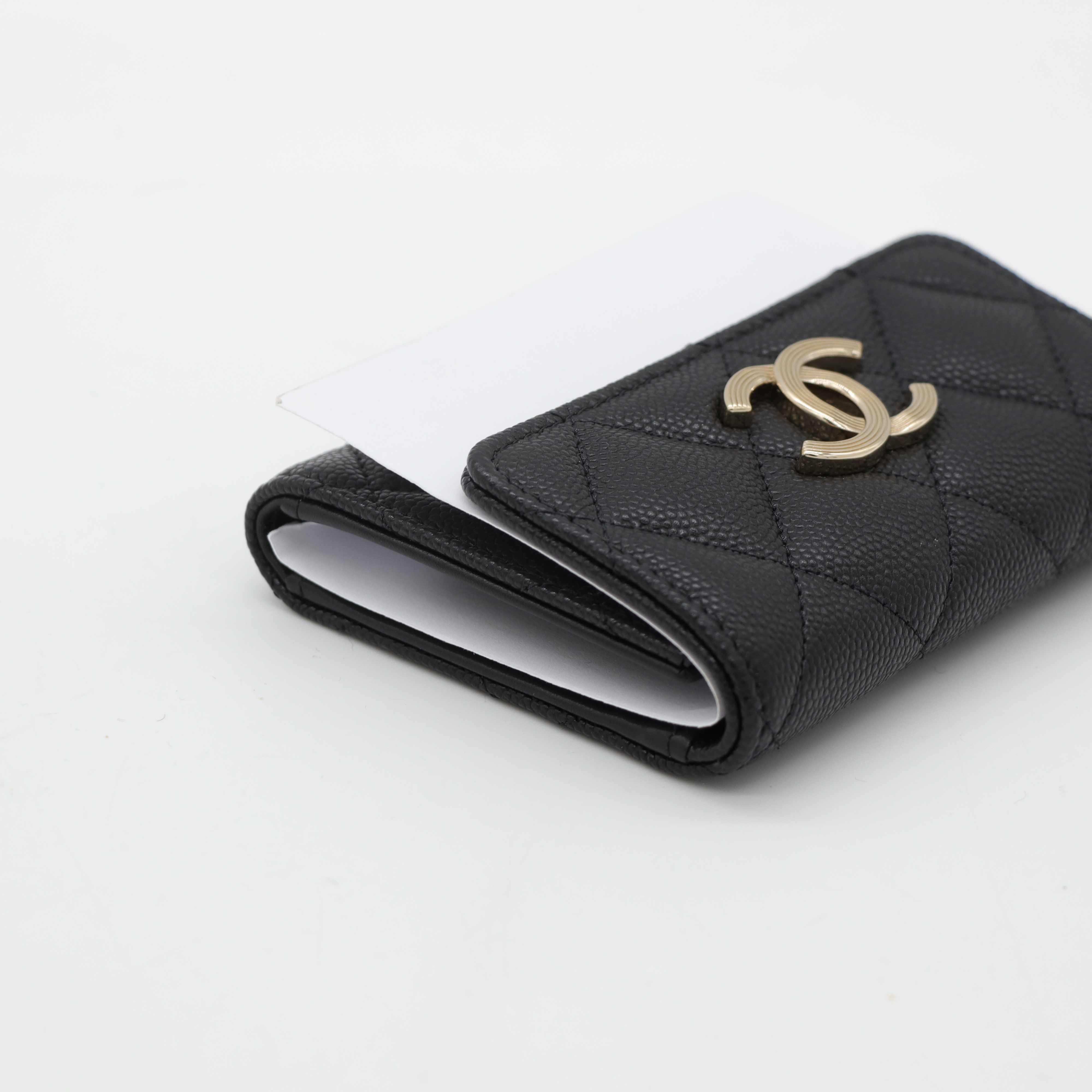 Chanel香奈兒 CC Logo 黑色荔枝 短夾-5