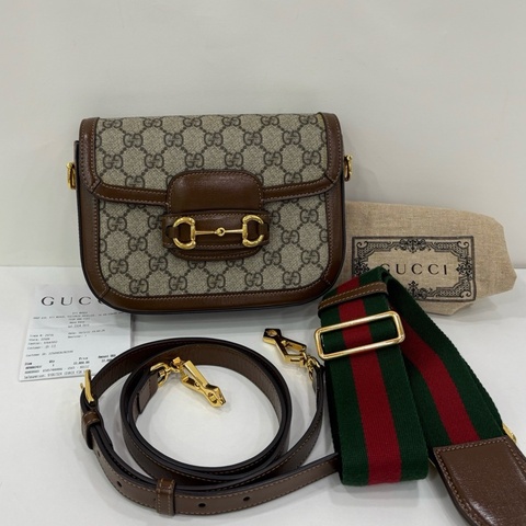 Gucci 古馳 1955馬鞍包 mini號 經典老花拼皮 雙肩帶 22年購證 尺寸：20.5×14.5×5cm