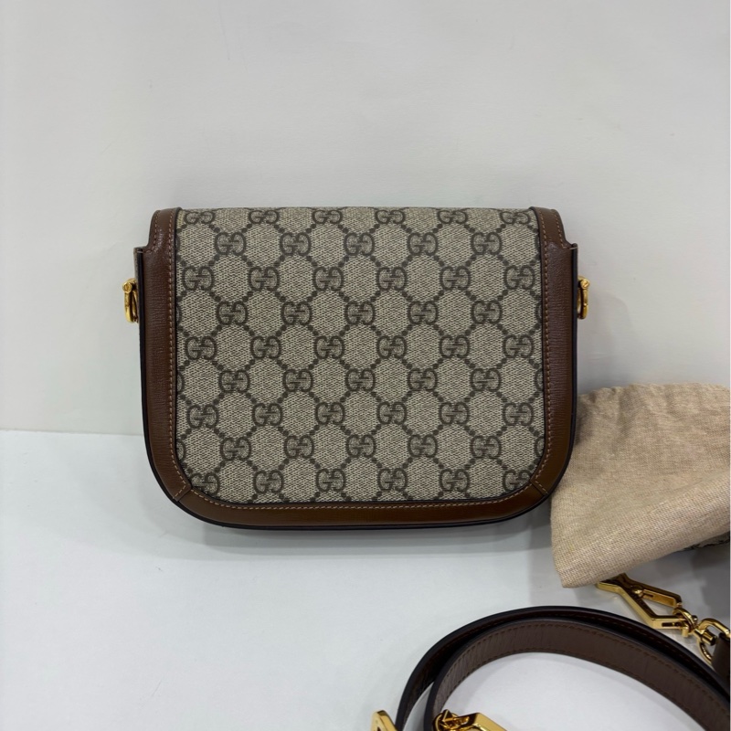 Gucci 古馳 1955馬鞍包 mini號 經典老花拼皮 雙肩帶 22年購證 尺寸：20.5×14.5×5cm-1