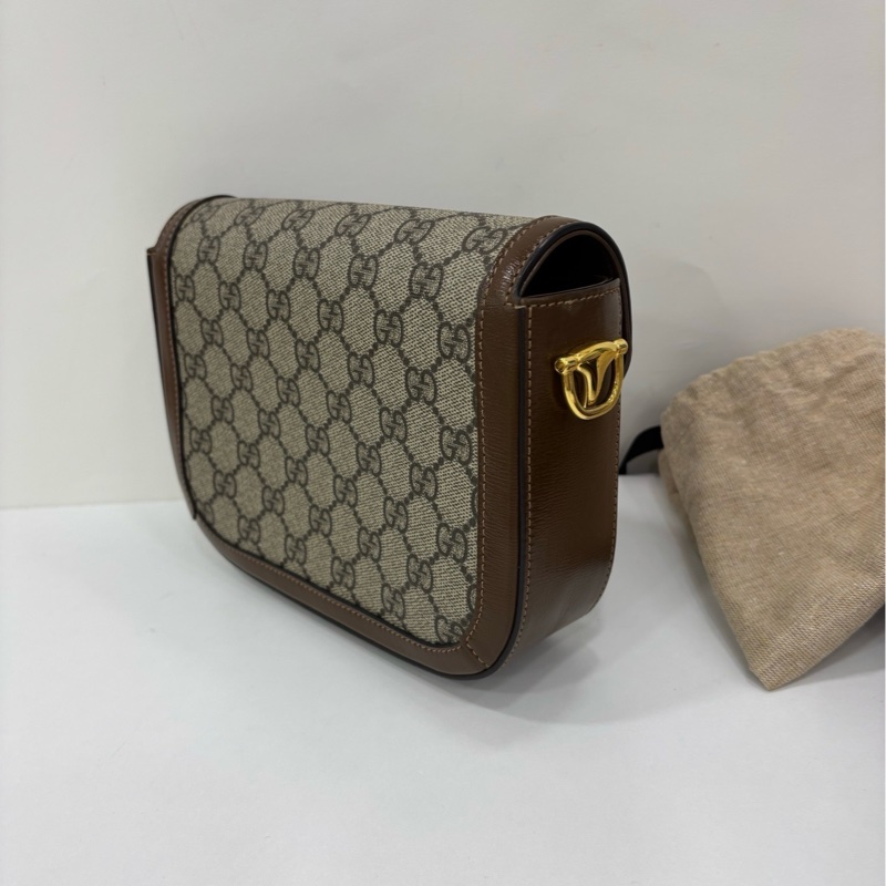Gucci 古馳 1955馬鞍包 mini號 經典老花拼皮 雙肩帶 22年購證 尺寸：20.5×14.5×5cm-2