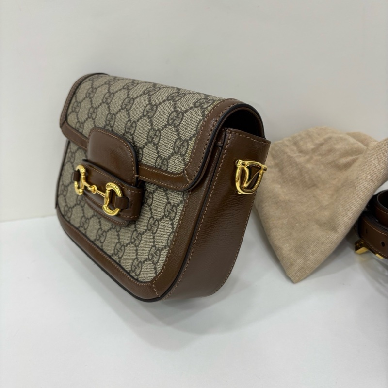 Gucci 古馳 1955馬鞍包 mini號 經典老花拼皮 雙肩帶 22年購證 尺寸：20.5×14.5×5cm-3