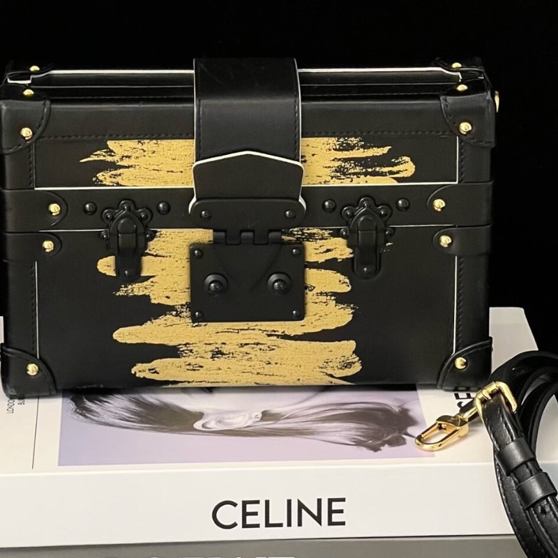 LV petite malle box秀場限定款 黑色磨砂扣硬盒子包 搭配金色潑墨手繪 20*5.5*13 98新配件肩帶 塵袋-1