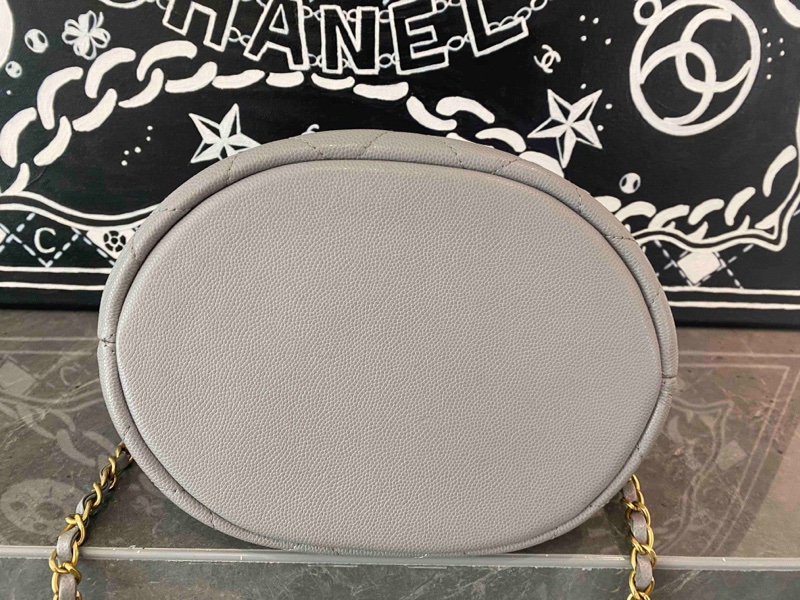 Chanel/香奈兒淺灰色菱格紋牛皮鏈條手提包手提斜挎兩用 無卡-4