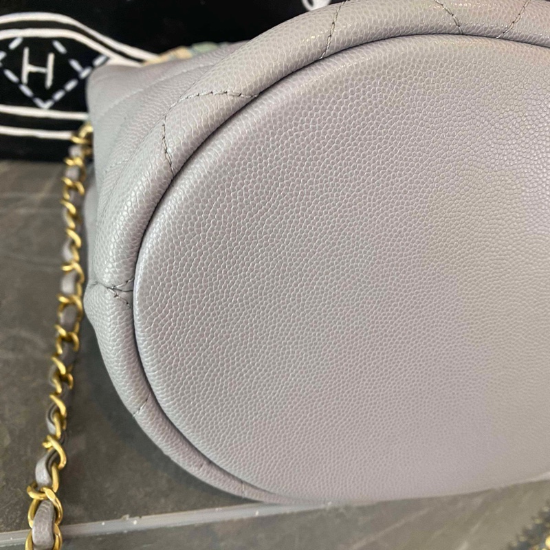 Chanel/香奈兒淺灰色菱格紋牛皮鏈條手提包手提斜挎兩用 無卡-6