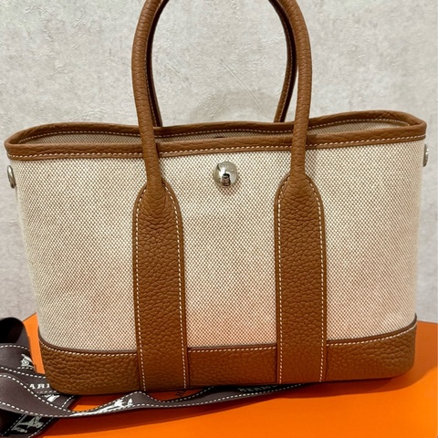 愛馬仕Hermes mini garden party 金棕帆布 全球全配 最新刻印