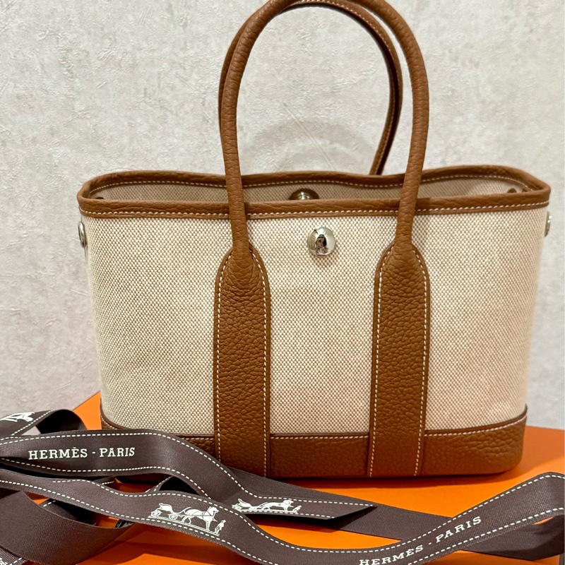 愛馬仕Hermes mini garden party 金棕帆布 全球全配 最新刻印-4