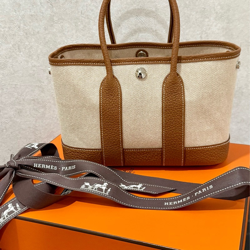 愛馬仕Hermes mini garden party 金棕帆布 全球全配 最新刻印-5