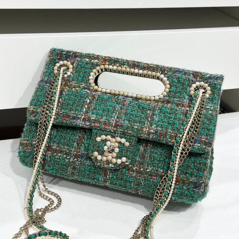 Chanel Westminster 珍珠鏈條包 綠色粗花呢 27*7*17 99新配件塵袋盒子-3
