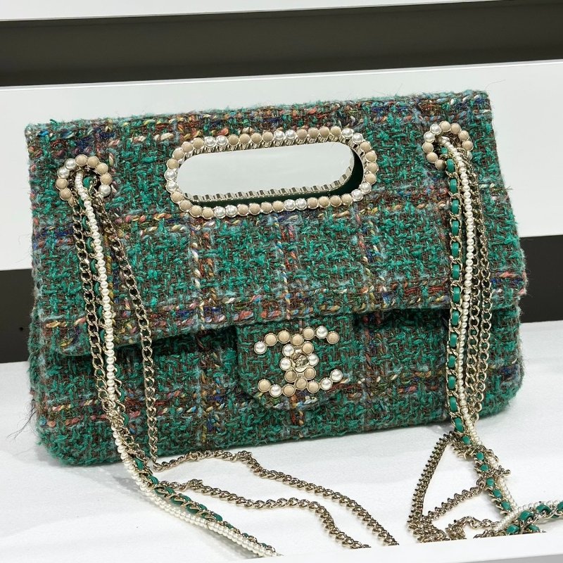 Chanel Westminster 珍珠鏈條包 綠色粗花呢 27*7*17 99新配件塵袋盒子-4