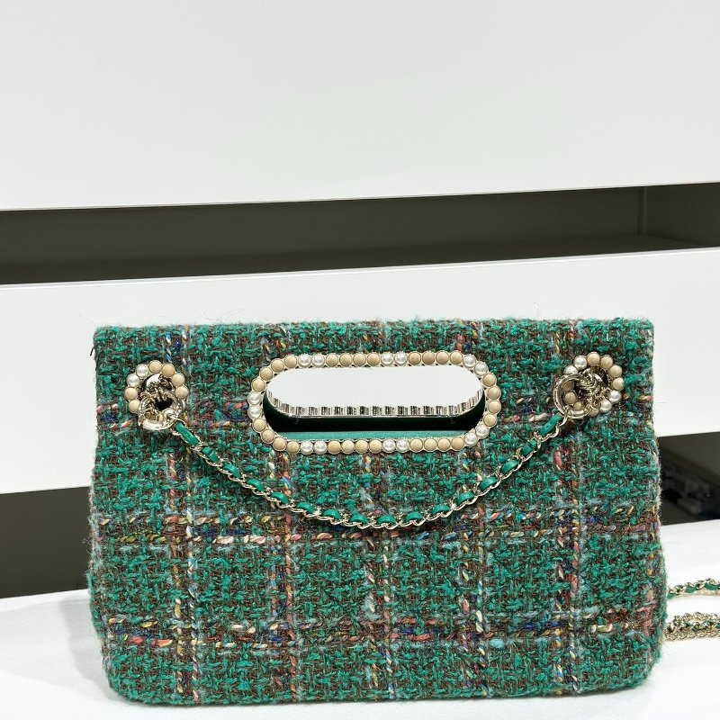 Chanel Westminster 珍珠鏈條包 綠色粗花呢 27*7*17 99新配件塵袋盒子-6