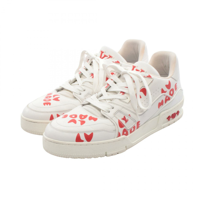 路易威登 NIGO Trainer 系列運動鞋 #6 1/2 皮革 白色 紅色 二手 男款 LV-0
