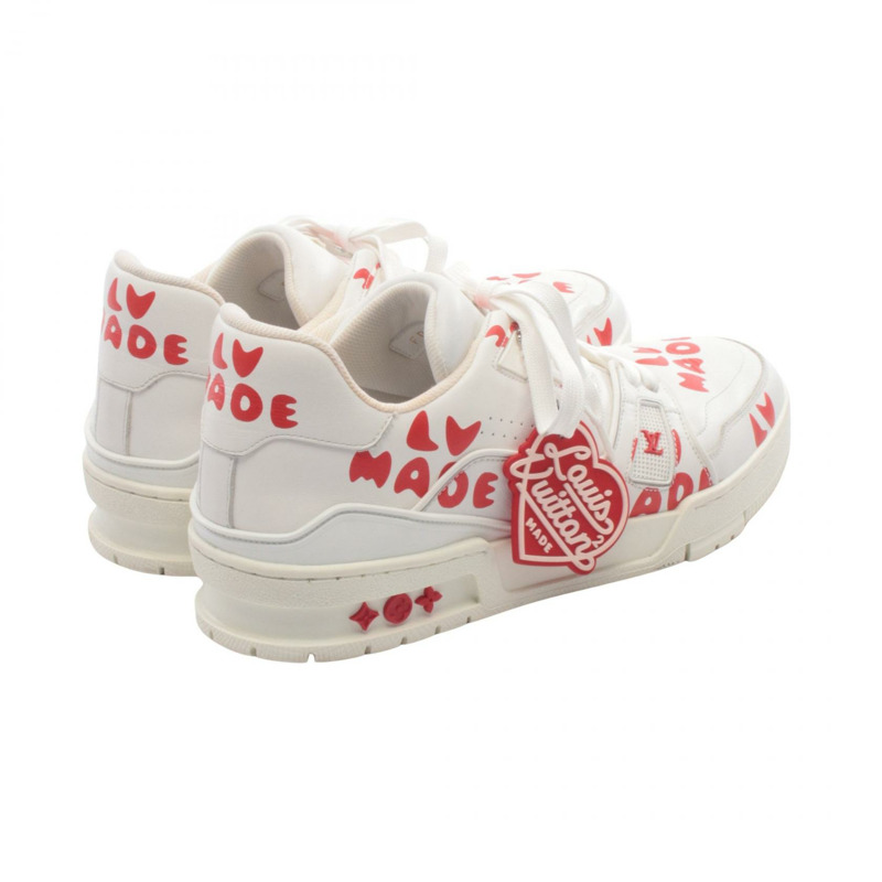 路易威登 NIGO Trainer 系列運動鞋 #6 1/2 皮革 白色 紅色 二手 男款 LV-1