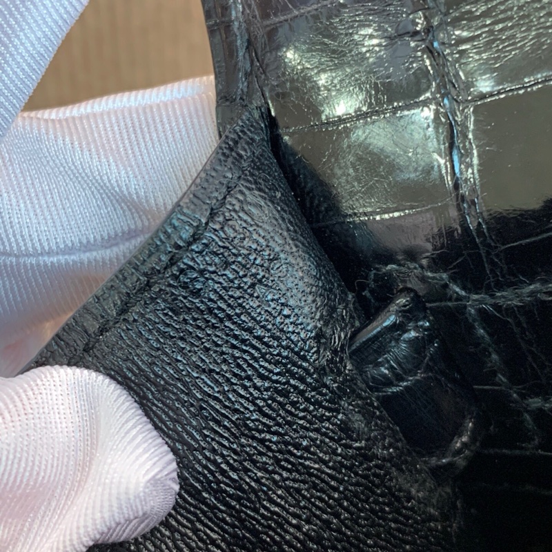 擱置品HERMES愛馬仕kelly32黑金 亮面鰐魚皮 T刻 單肩手提包👜-10