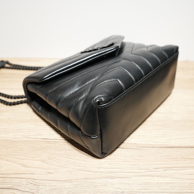 SAINT LAURENT 黑色黑扣yslloulou方胖子小號肩背包-4