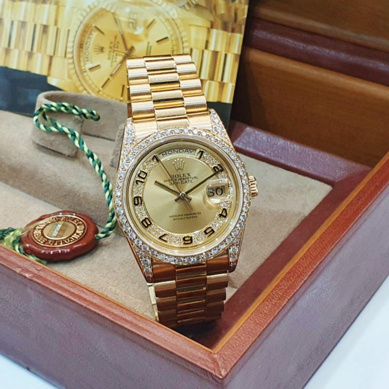 【大眾名錶】ROLEX 勞力士 18388 Day-Date 蠔式18K 市場少有 原廠鑽圈/鑽腳 大眾名錶B1352-1