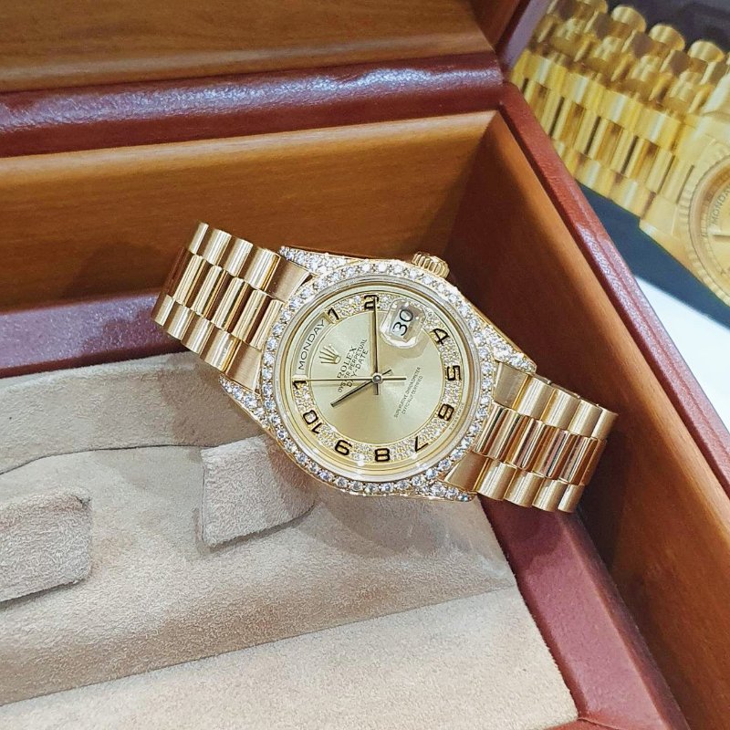 【大眾名錶】ROLEX 勞力士 18388 Day-Date 蠔式18K 市場少有 原廠鑽圈/鑽腳 大眾名錶B1352-2