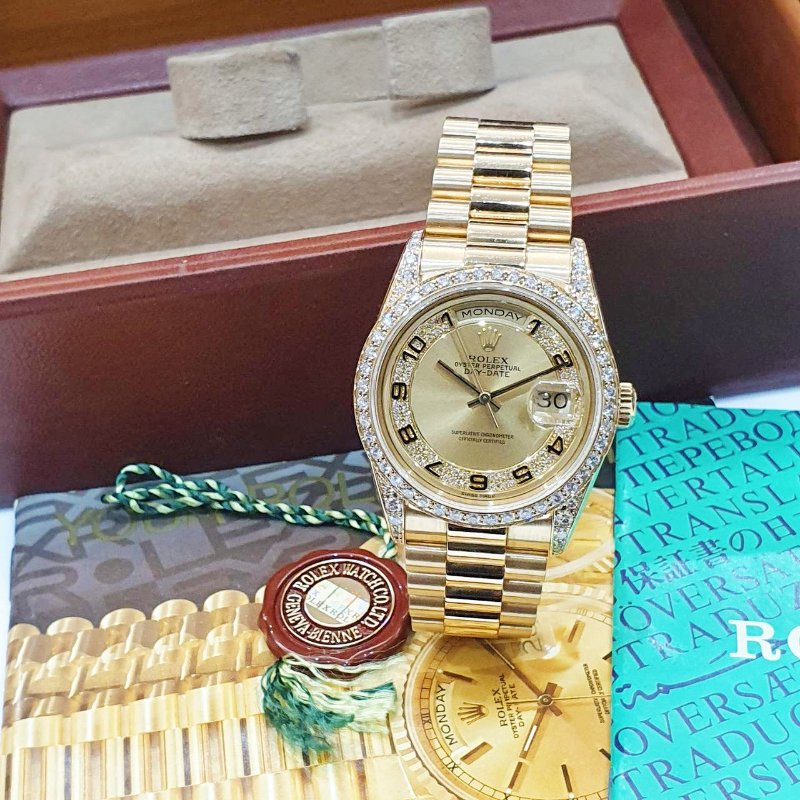 【大眾名錶】ROLEX 勞力士 18388 Day-Date 蠔式18K 市場少有 原廠鑽圈/鑽腳 大眾名錶B1352-3