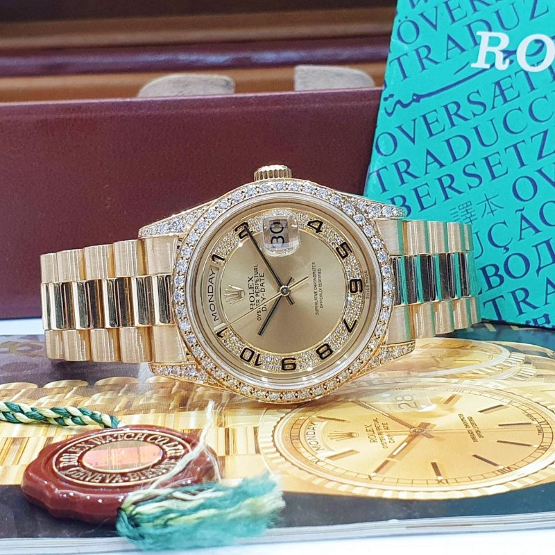 【大眾名錶】ROLEX 勞力士 18388 Day-Date 蠔式18K 市場少有 原廠鑽圈/鑽腳 大眾名錶B1352-4