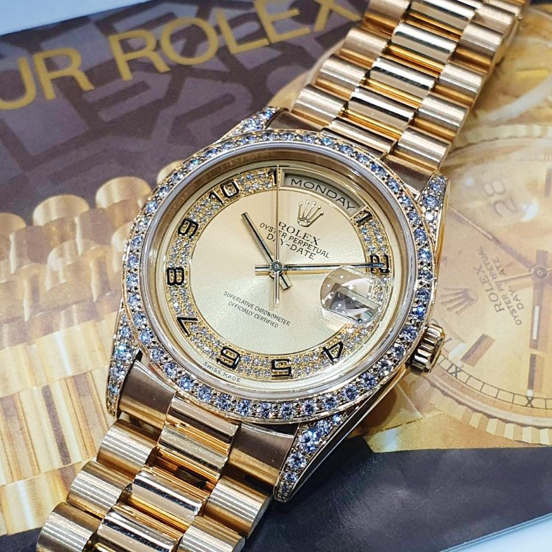 【大眾名錶】ROLEX 勞力士 18388 Day-Date 蠔式18K 市場少有 原廠鑽圈/鑽腳 大眾名錶B1352-5